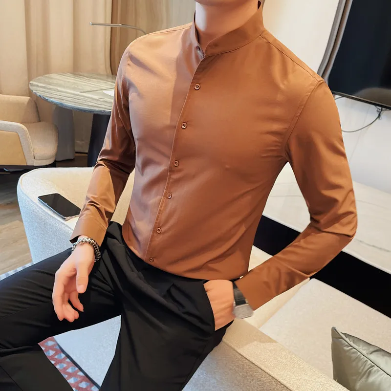 High Quality Stand Collar Business Shirt Men Long Sleeve Slim Casual Shirts Solid Color Office Social Dress Shirt Men Clothing
High Quality Stand Collar Business Shirt Men Long Sleeve Slim Casual Shirts Solid Color Office Social Dress Shirt Men Clothing