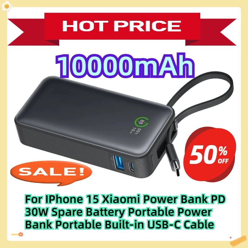 10000mAh For IPhone 15 Xiaomi Power Bank PD 30W Spare Battery Portable Power Bank Portable Built-in USB-C Cable
10000mAh For IPhone 15 Xiaomi Power Bank PD 30W Spare Battery Portable Power Bank Portable Built-in USB-C Cable