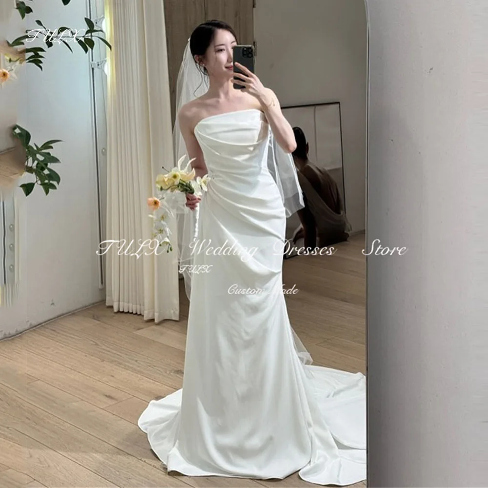 TULX Simple Ivory Satin Wedding Photo Shoot Dress Strapless Mermaid Korea Bridal Gowns Long Sweep Train Corset 웨딩드레스 Customized
TULX Simple Ivory Satin Wedding Photo Shoot Dress Strapless Mermaid Korea Bridal Gowns Long Sweep Train Corset 웨딩드레스 Customized