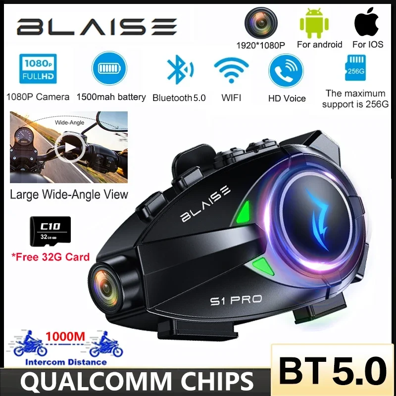 S1 PRO Motorcycle Helmet Bluetooth Headset 1080P HD Wireless Camera Super Wide-angle Lens IP66 Waterproof WiFi Video Recorder
S1 PRO Motorcycle Helmet Bluetooth Headset 1080P HD Wireless Camera Super Wide-angle Lens IP66 Waterproof WiFi Video Recorder