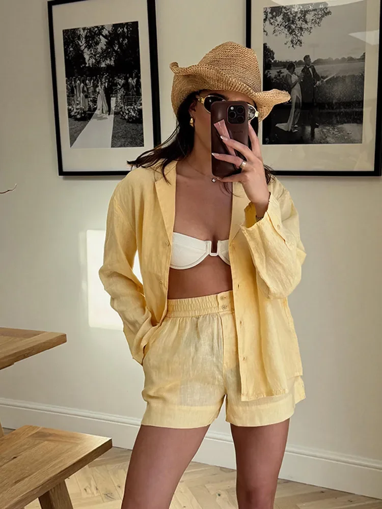 Women Yellow Solid Casual Cotton Outfits Fashion Long Sleeve Single Breasted Loose Top Pants Suit Set Lady Daily Comfort Outfits
Women Yellow Solid Casual Cotton Outfits Fashion Long Sleeve Single Breasted Loose Top Pants Suit Set Lady Daily Comfort Outfits