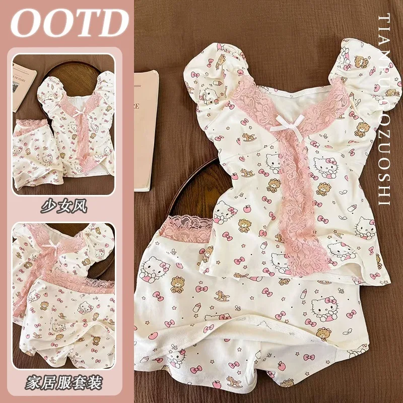 Cartoon Hello Kitty Sexy Spice Pajama Suit Women's Summer Lace Printed Short Sleeve Upper Hip Bag Skirt Home Two-piece Set
Cartoon Hello Kitty Sexy Spice Pajama Suit Women's Summer Lace Printed Short Sleeve Upper Hip Bag Skirt Home Two-piece Set