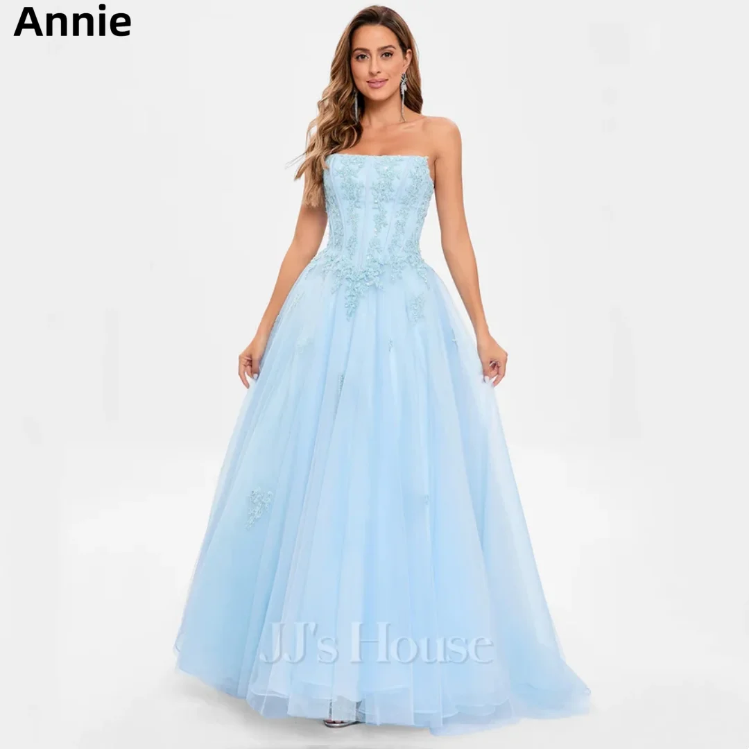 Annie Light Blue Prom Dresses Embroidered Tulle Princess Wedding Dress Sexy Off-shoulder A-line Robes De Soirée Customized 2025
Annie Light Blue Prom Dresses Embroidered Tulle Princess Wedding Dress Sexy Off-shoulder A-line Robes De Soirée Customized 2025