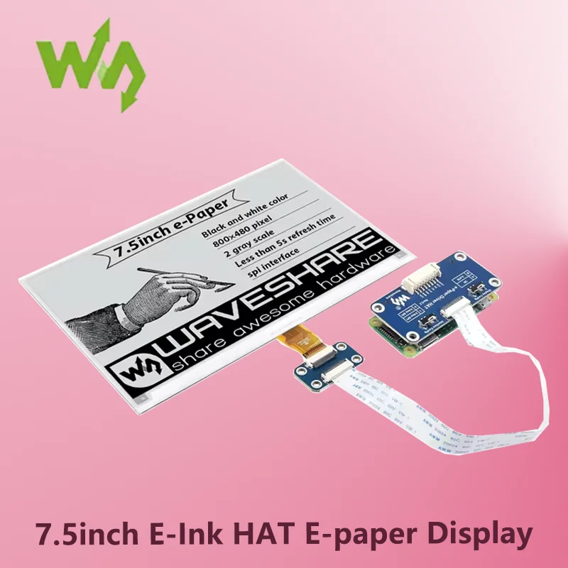 Waveshare 800x480 7.5inch E-Ink HAT E-paper Display Supports Raspberry Pi STM32 Two-Color Ultra low power Consumption
Waveshare 800x480 7.5inch E-Ink HAT E-paper Display Supports Raspberry Pi STM32 Two-Color Ultra low power Consumption