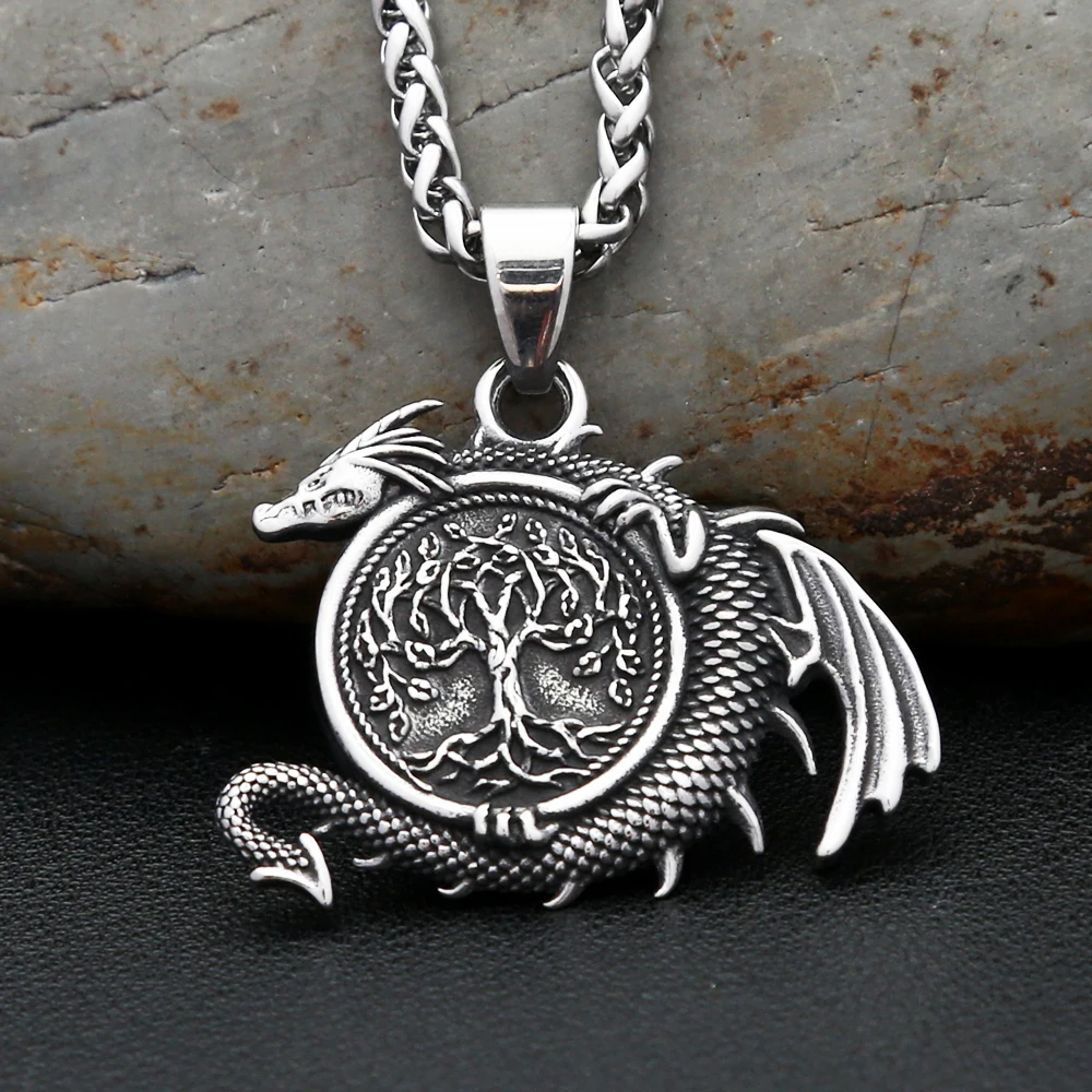 New Vintage Viking Tree of Life With Dragon Pendant Necklace 316L Stainless Steel Nordic Animal Necklaces For Men Amulet Jewelry
New Vintage Viking Tree of Life With Dragon Pendant Necklace 316L Stainless Steel Nordic Animal Necklaces For Men Amulet Jewelry