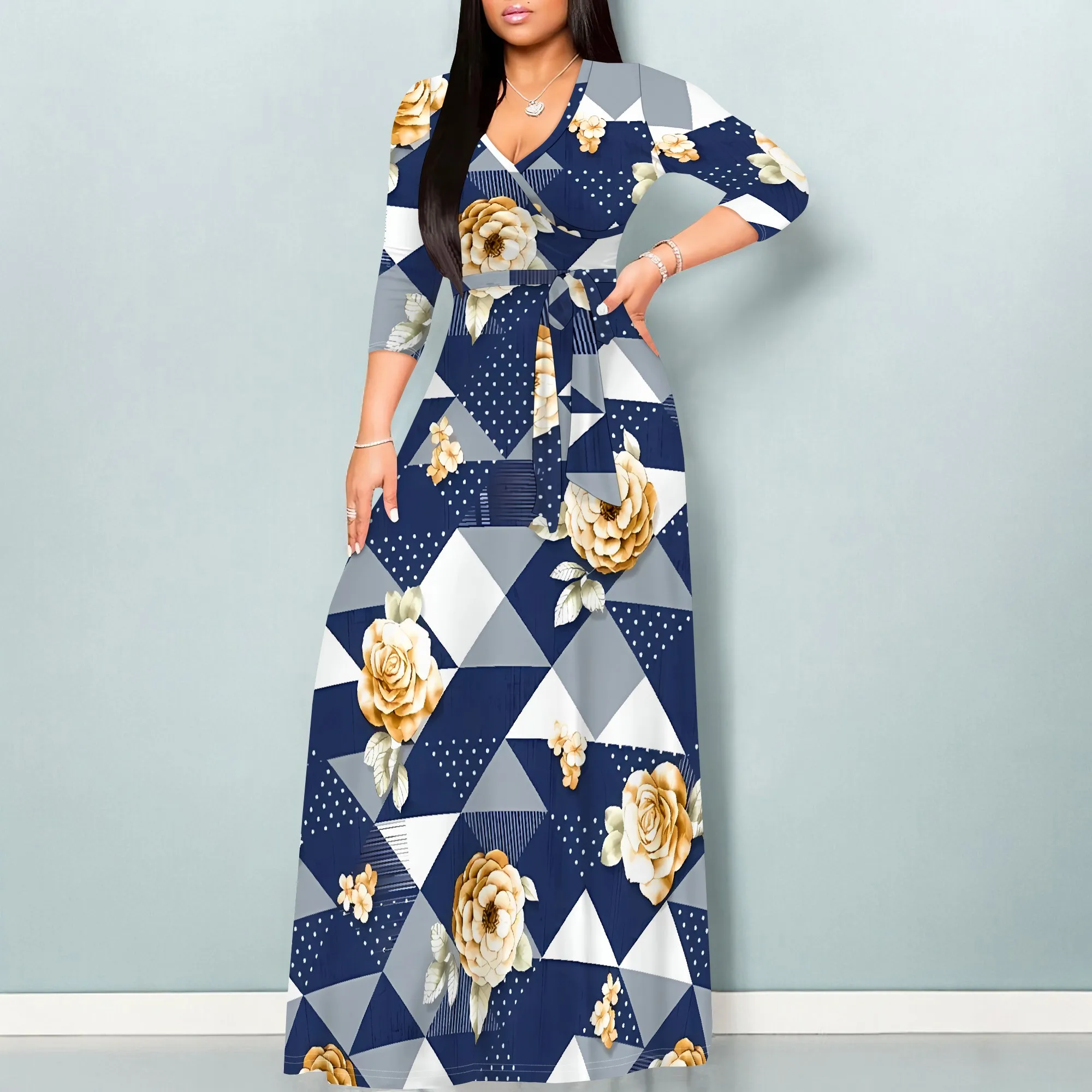 Women's 3/4 Sleeve V Neck Women Long Dress Fashion Printed Split Hem Club Party Casual Maxi Dress
Women's 3/4 Sleeve V Neck Women Long Dress Fashion Printed Split Hem Club Party Casual Maxi Dress