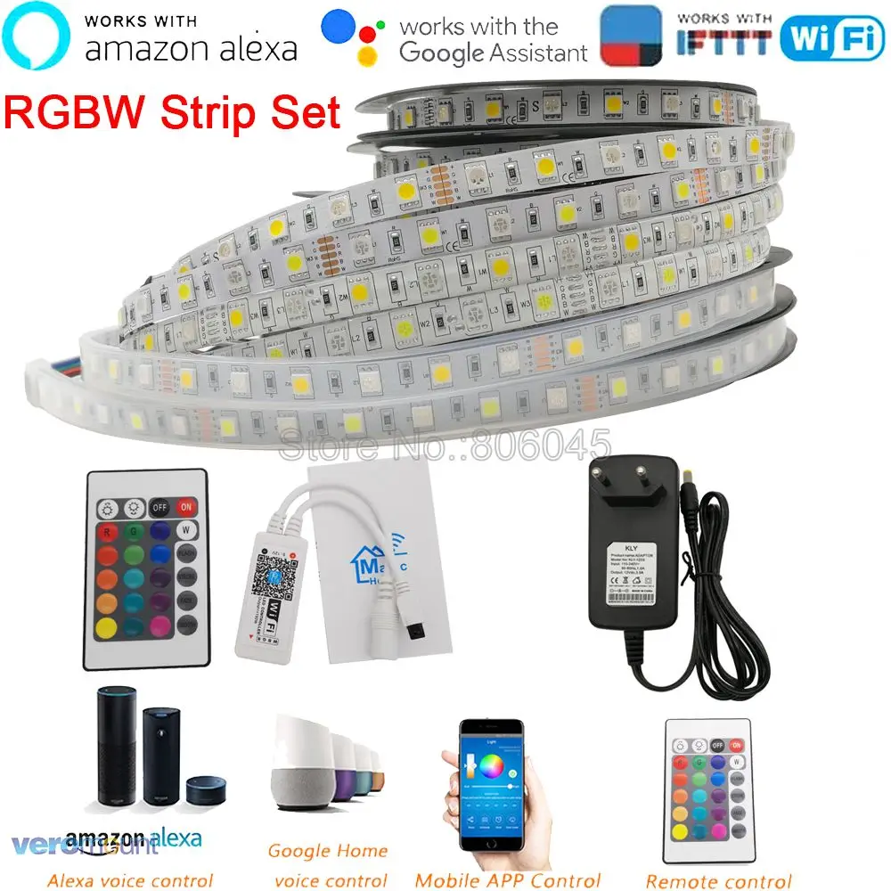 DC12V 5050 LED Strip RGBW RGBWW 60LEDs/m 5m with mini 24Key IR WiFi Controller 3A Power Supply LED Strip Set Support APP Control
DC12V 5050 LED Strip RGBW RGBWW 60LEDs/m 5m with mini 24Key IR WiFi Controller 3A Power Supply LED Strip Set Support APP Control