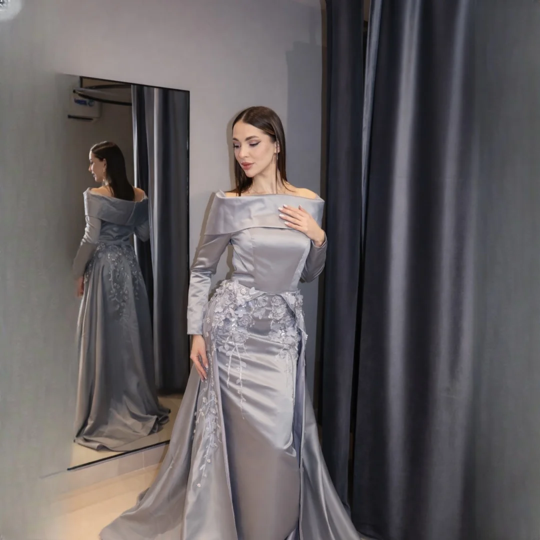 Aileen Satin Off The Shoulder Grey A-Line Evening Dress 2026 Prom Dress Elegant Formal Evening Robes de Soirée Gowns Elegant
Aileen Satin Off The Shoulder Grey A-Line Evening Dress 2026 Prom Dress Elegant Formal Evening Robes de Soirée Gowns Elegant