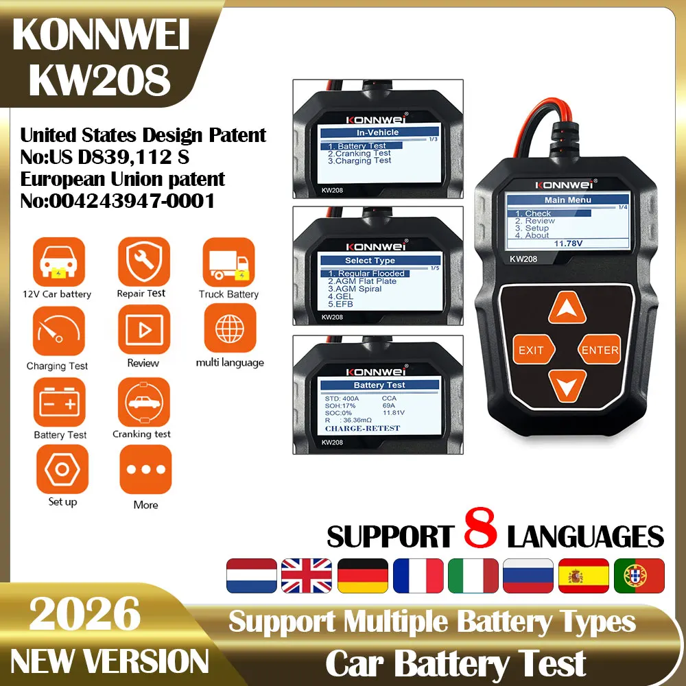2026 KONNWEI KW208 12V Car Battery Tester Professional Load Tester Automotive Alternator Analyzer Waveform Voltage Test Car/Moto
2026 KONNWEI KW208 12V Car Battery Tester Professional Load Tester Automotive Alternator Analyzer Waveform Voltage Test Car/Moto