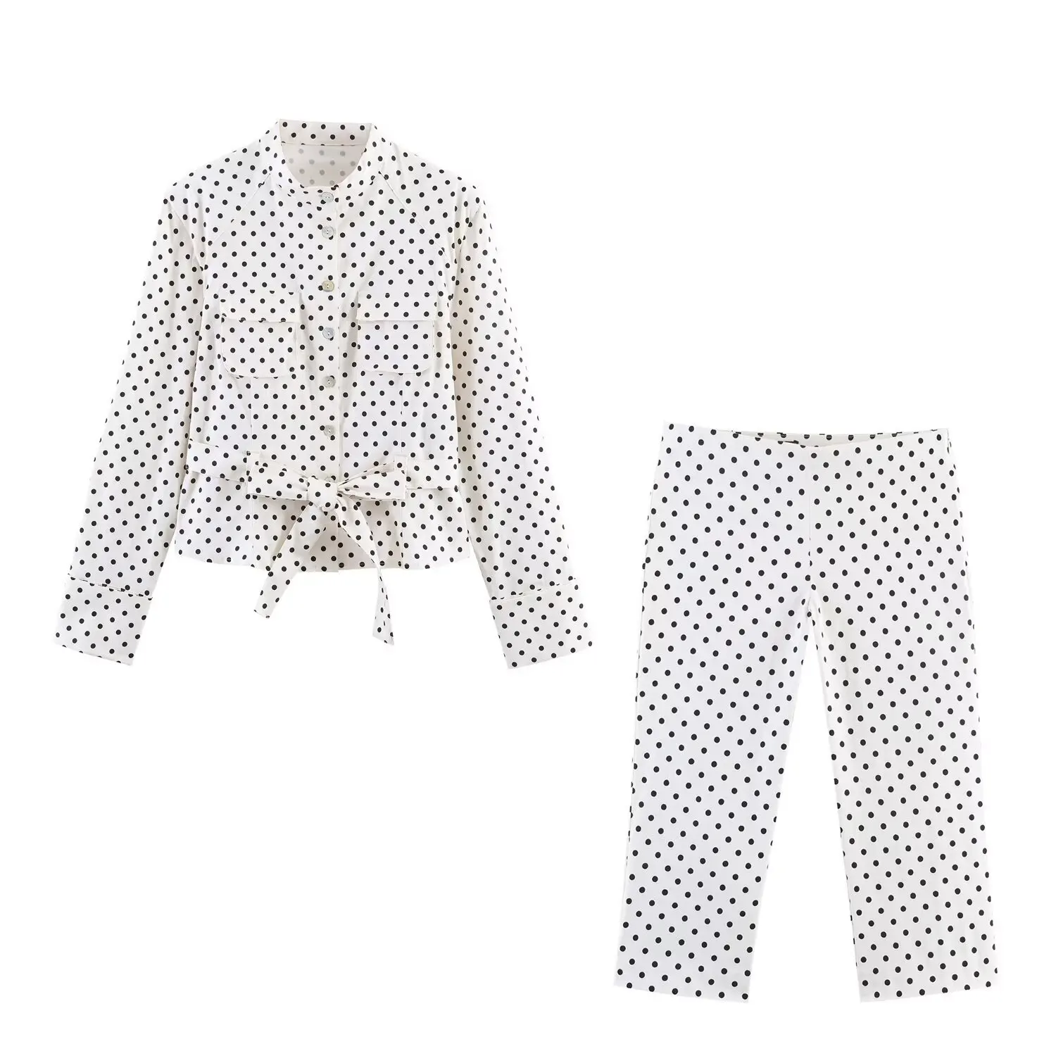 Women's Fashion Casual Style Polka Dot Shirt Jacket Polka Dot Pants White Black Tie Waist Shirt And Cropped Pants For Women OBDI
Women's Fashion Casual Style Polka Dot Shirt Jacket Polka Dot Pants White Black Tie Waist Shirt And Cropped Pants For Women OBDI