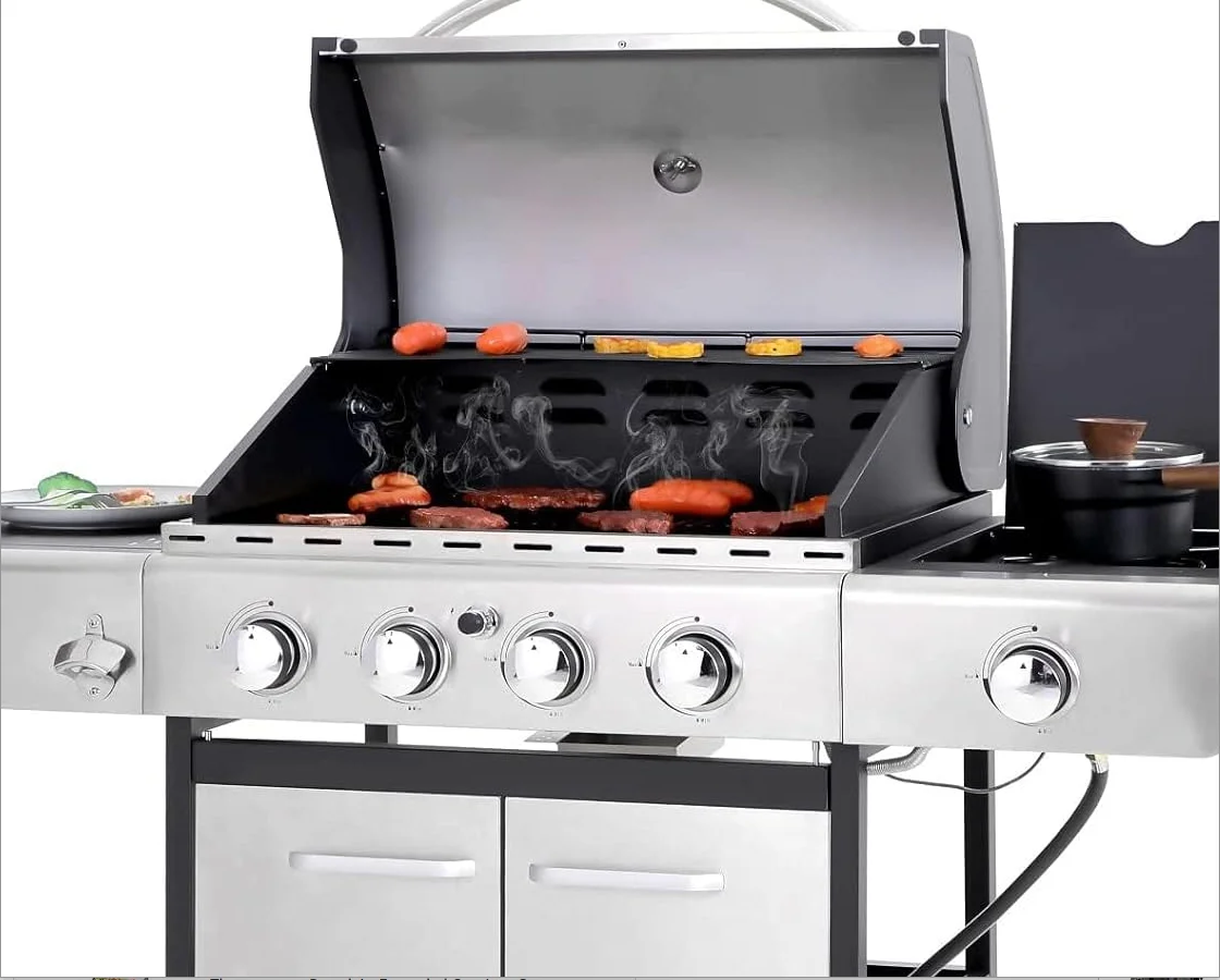 4-Burner Propane Gas BBQ Grill with Side Burner and Porcelain-Enameled Cast Iron Grates 42,000BTU Outdoor Cooking Stainless Stee
4-Burner Propane Gas BBQ Grill with Side Burner and Porcelain-Enameled Cast Iron Grates 42,000BTU Outdoor Cooking Stainless Stee