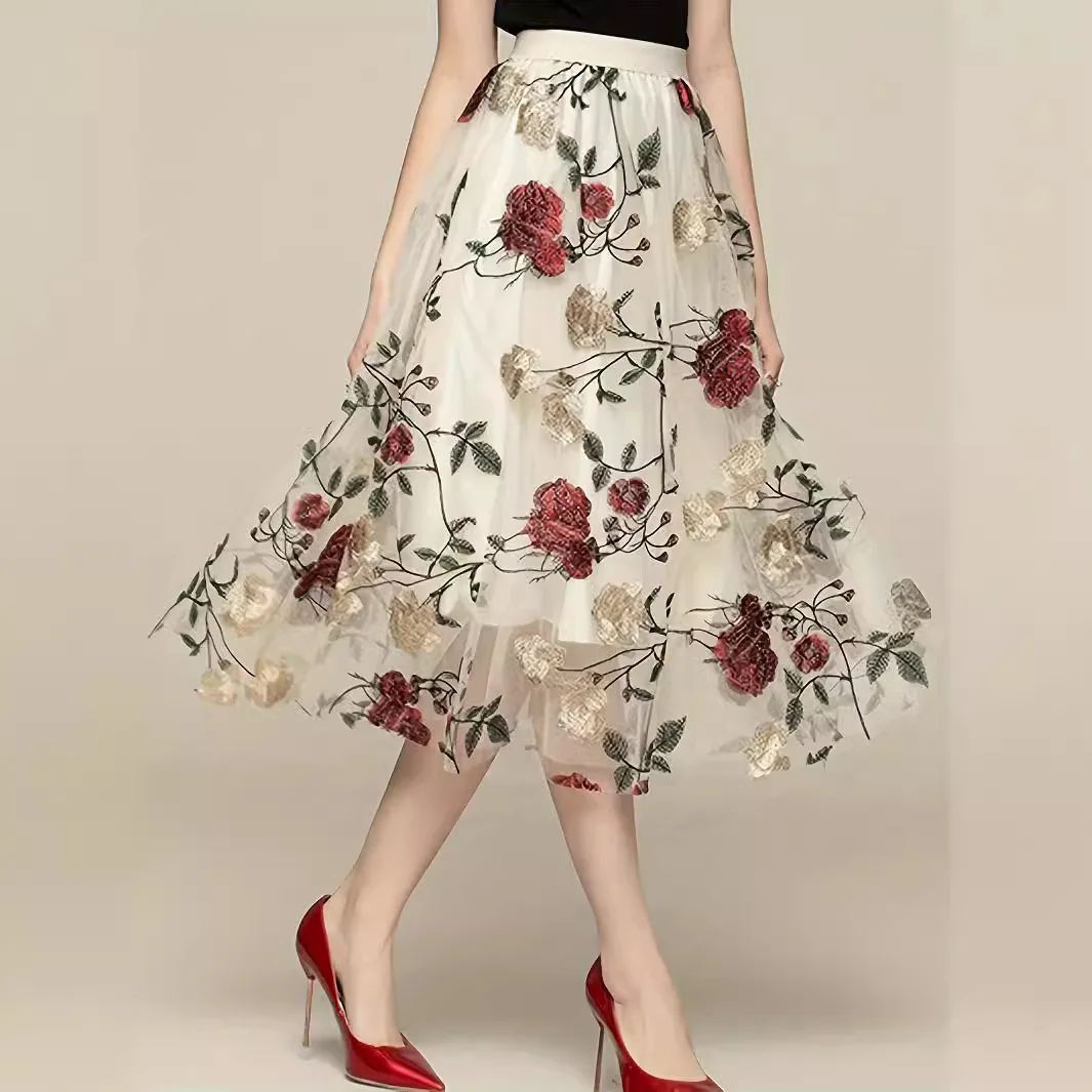 Retro High Waist Look Slim Embroidered Peony Large Flowers Fashionable Sweet Mesh Medium Long Fairy Half Skirt
Retro High Waist Look Slim Embroidered Peony Large Flowers Fashionable Sweet Mesh Medium Long Fairy Half Skirt