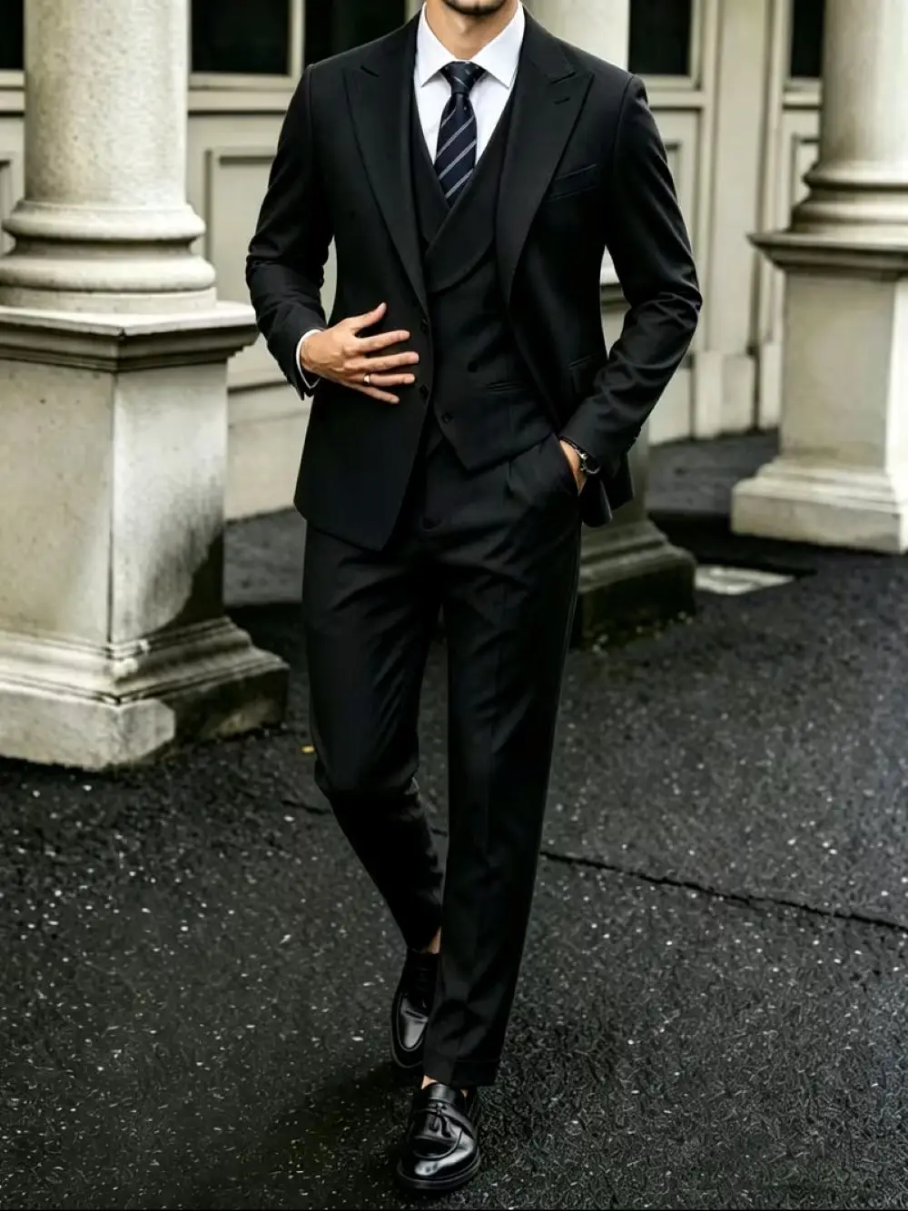 Premium Men 3 Piece Black Slim Fit Suit Blazer Vest Pants Formal Wedding Business Free Random Pocket Square
Premium Men 3 Piece Black Slim Fit Suit Blazer Vest Pants Formal Wedding Business Free Random Pocket Square