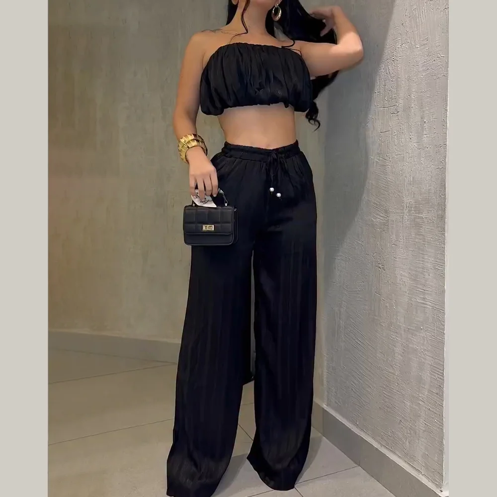 Elegant Solid Color Shiny Satin Strapless Wide-Leg Two-Piece Set High Waisted Pants Fashionable and Stylish Strapless Outfit
Elegant Solid Color Shiny Satin Strapless Wide-Leg Two-Piece Set High Waisted Pants Fashionable and Stylish Strapless Outfit