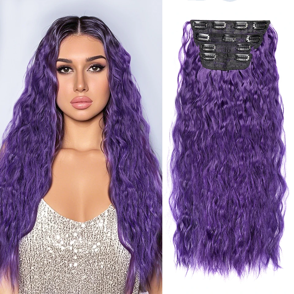 4PCS Clip in Hair Extensions Purple Corn Wavy 20 Inch Long Curly Synthetic Hair Extensions Thick hair for Women Daily Party Use
4PCS Clip in Hair Extensions Purple Corn Wavy 20 Inch Long Curly Synthetic Hair Extensions Thick hair for Women Daily Party Use