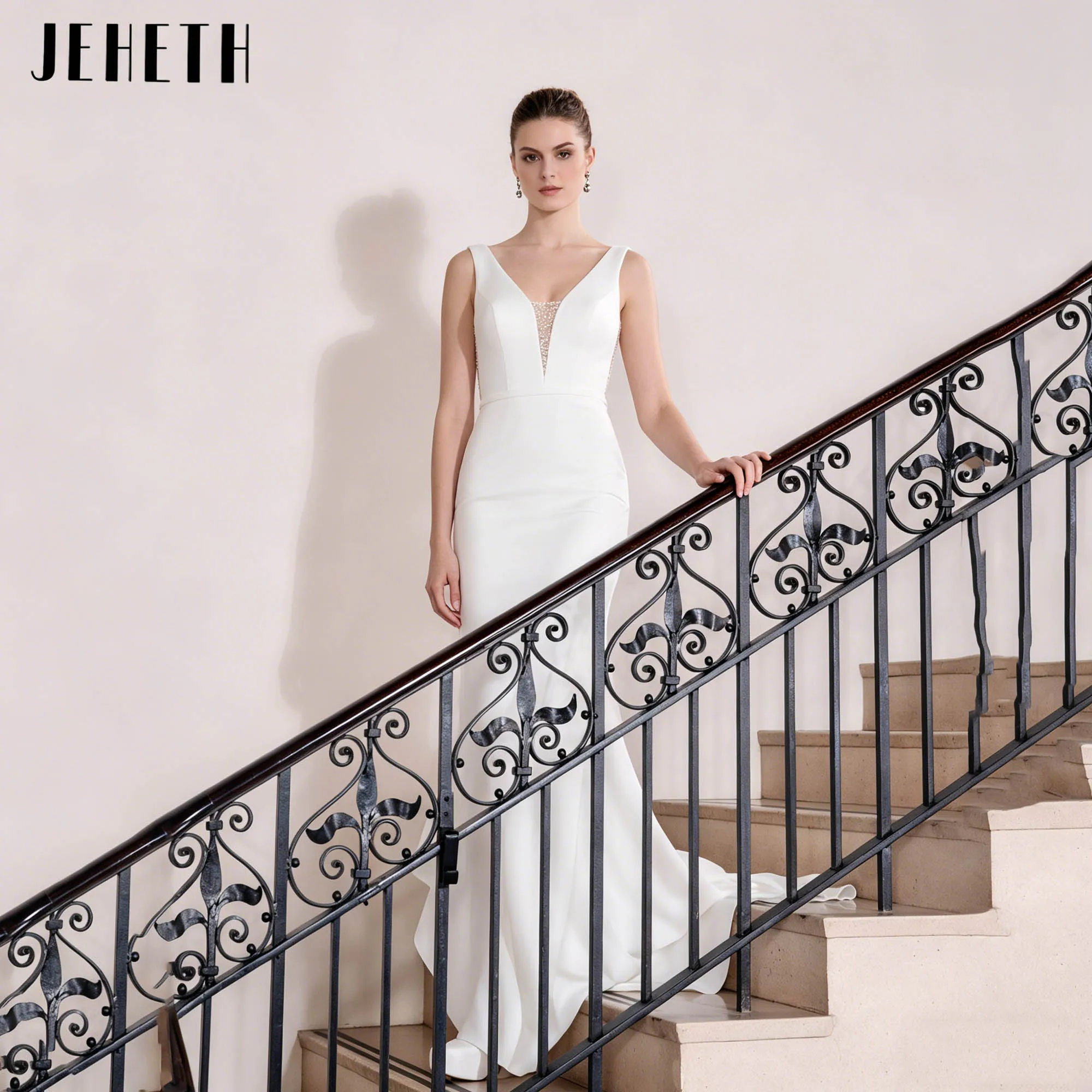 JEHETH Elegant Deep V-neck Mermaid Wedding Dress Modern Sleeveless Satin V-back Simplism Bridal Occasion Gown vestido Customized
JEHETH Elegant Deep V-neck Mermaid Wedding Dress Modern Sleeveless Satin V-back Simplism Bridal Occasion Gown vestido Customized