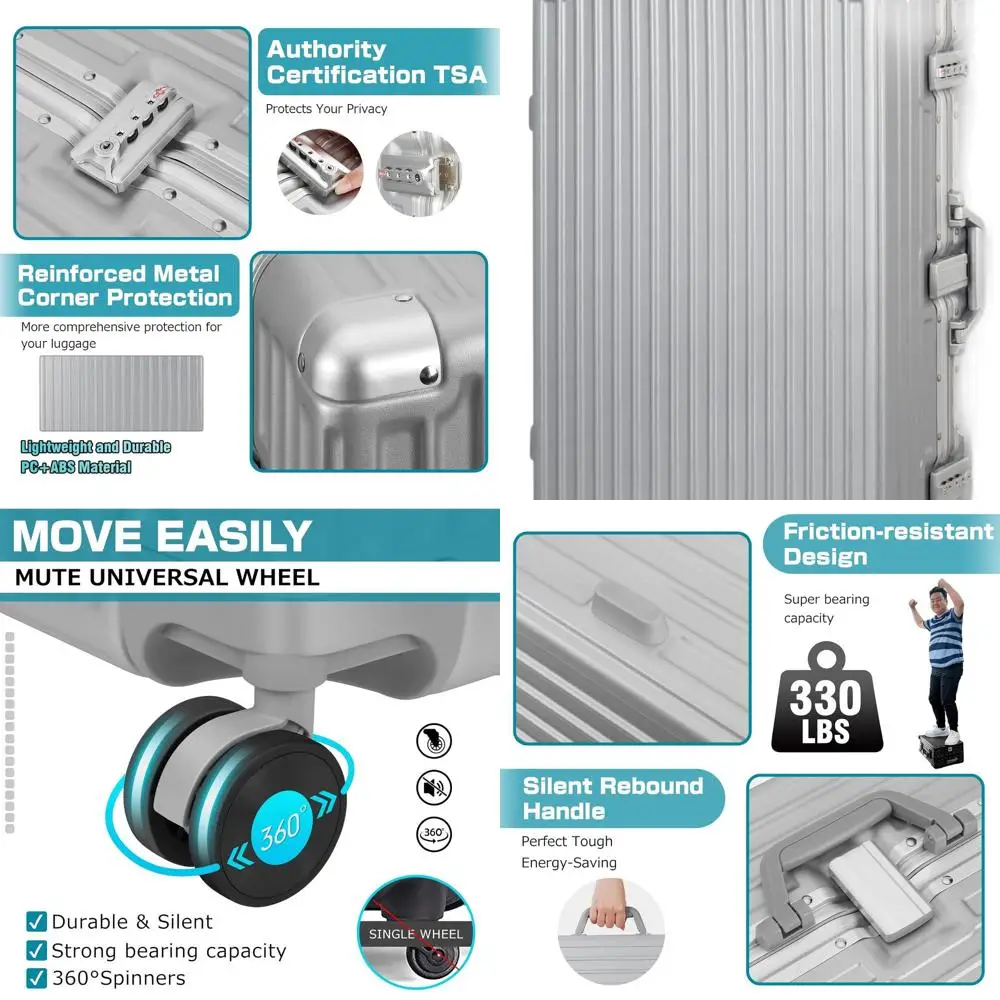 Чемодан с твердым корпусом и алюминиевым каркасом TSA Lock, 28-дюймовый серебряный чемодан без молнии
Чемодан с твердым корпусом и алюминиевым каркасом TSA Lock, 28-дюймовый серебряный чемодан без молнии