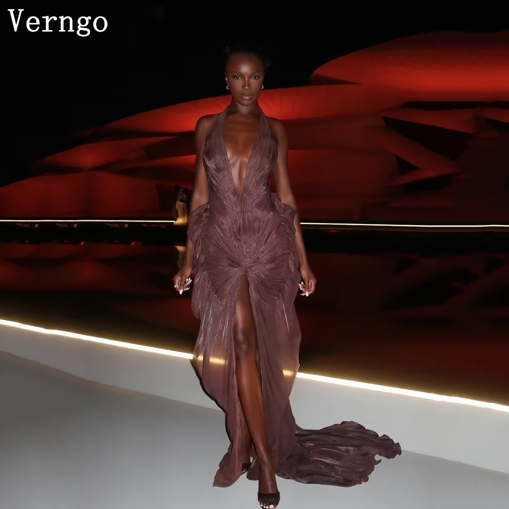 Verngo Brown Shiny Chiffon Evening Dress Deep V Neck Sleeveless Party Dress Sexy Sweap Train Prom Dresses Customized
Verngo Brown Shiny Chiffon Evening Dress Deep V Neck Sleeveless Party Dress Sexy Sweap Train Prom Dresses Customized