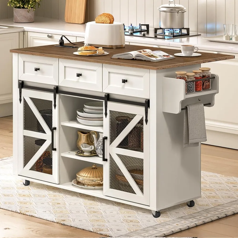 Kitchen Island with Storage, Kitchen Cart with Charging Station, Rolling Kitchen Island Table with Drop-Leaf, 3 Drawers, Barn Do
Kitchen Island with Storage, Kitchen Cart with Charging Station, Rolling Kitchen Island Table with Drop-Leaf, 3 Drawers, Barn Do