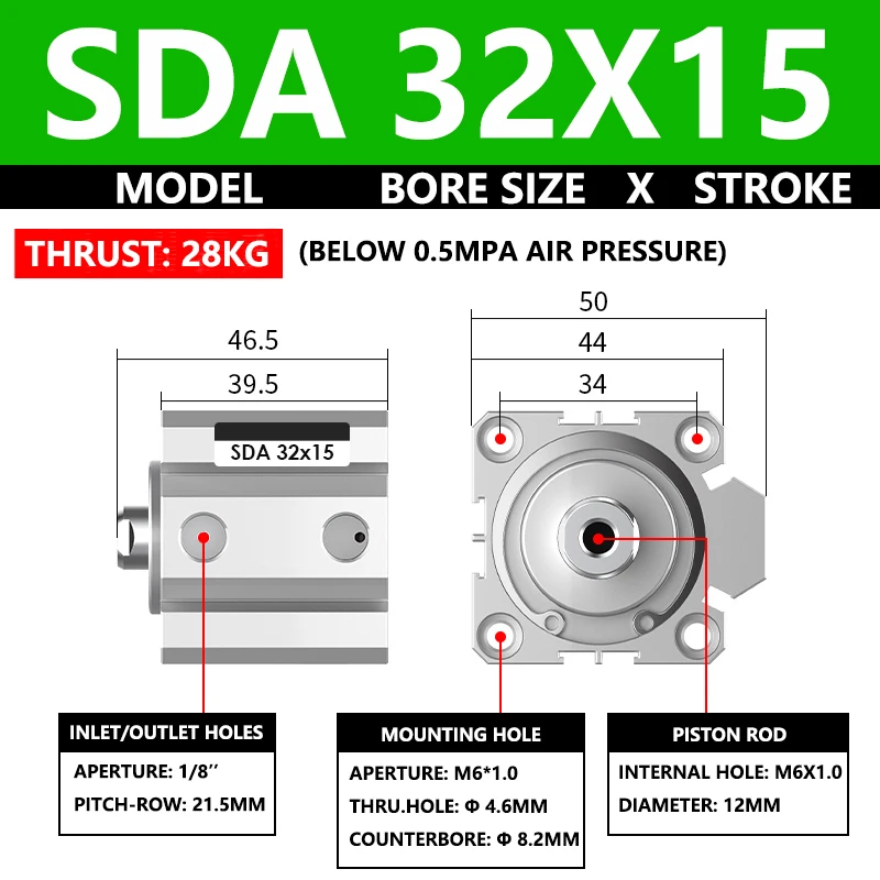 ABILKEEN SDA32X15 SDA Series Thin Air Cylinder 32MM Female Thread Bore X 15MM Stroke Double Acting Pneumatic Compact Cylinder
ABILKEEN SDA32X15 SDA Series Thin Air Cylinder 32MM Female Thread Bore X 15MM Stroke Double Acting Pneumatic Compact Cylinder