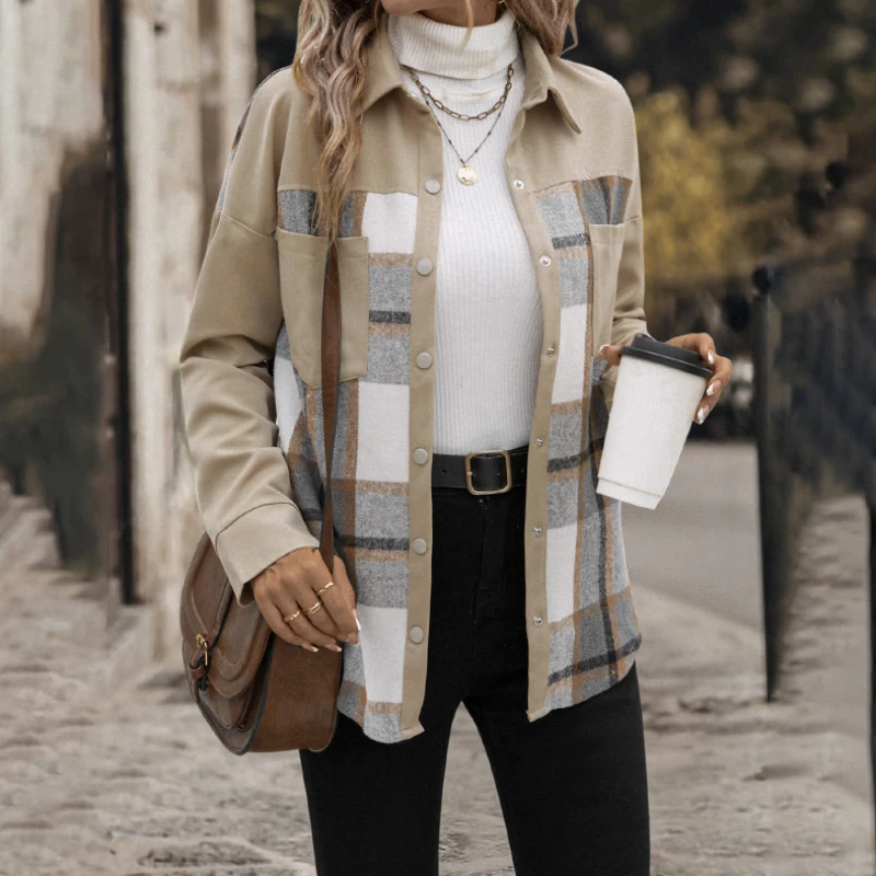 JIM & NORA Autumn and winter new classic plaid patchwork shirt coat casual and comfortable cardigan shirt
JIM & NORA Autumn and winter new classic plaid patchwork shirt coat casual and comfortable cardigan shirt