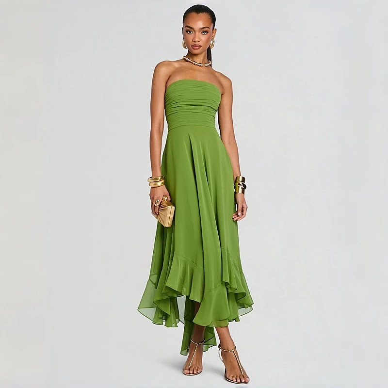 Strapless Green Chiffon Cocktail Dress Asymmetrical Ruffled Midi Prom Wedding Women's Evening Dresses Party Homecoming Attire
Strapless Green Chiffon Cocktail Dress Asymmetrical Ruffled Midi Prom Wedding Women's Evening Dresses Party Homecoming Attire
