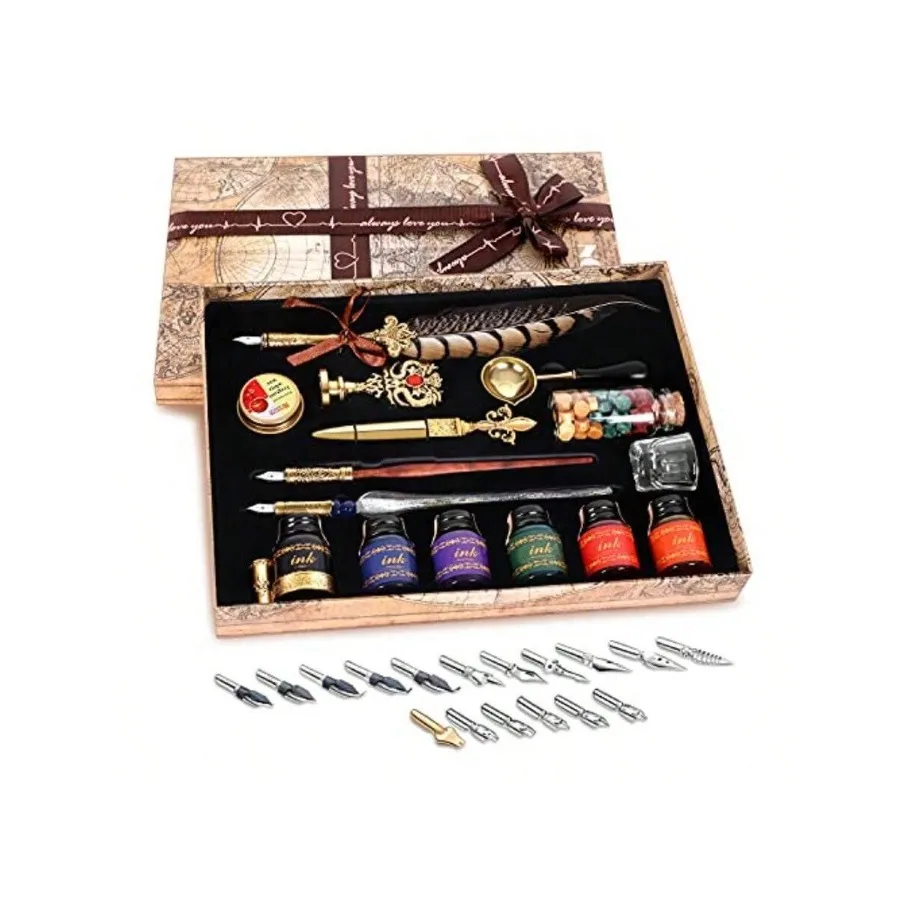 NC Quill Pen Ink Setincludes Quill Pen Wooden And Glass Dip Pen 6 Bottles Ink 8 Letter Paper 1 Envelope 17 Replaceable Nibs 1 B
NC Quill Pen Ink Setincludes Quill Pen Wooden And Glass Dip Pen 6 Bottles Ink 8 Letter Paper 1 Envelope 17 Replaceable Nibs 1 B