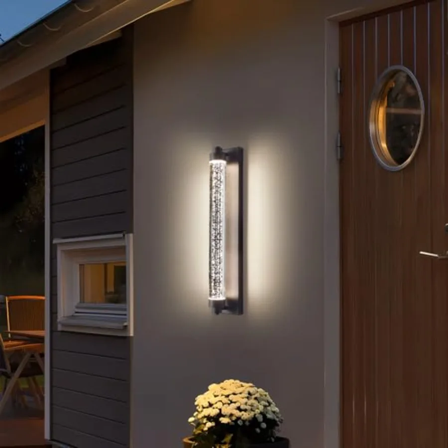 Black Outdoor Wall Sconce, 23.6inch Bubble Crystal Modern Wall Mounted Lights, 3000K-6500K Dimmable Waterproof LED Exterior Lam
Black Outdoor Wall Sconce, 23.6inch Bubble Crystal Modern Wall Mounted Lights, 3000K-6500K Dimmable Waterproof LED Exterior Lam