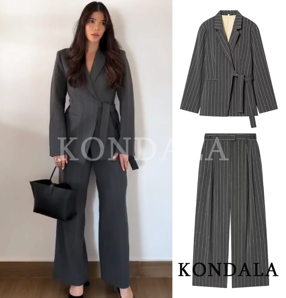 KONDALA Trendy Commute Striped Pants Suit Women Elegant Belt Blazer, Matching Long Pants 2026 Spring Chic High Street Lady Suit
KONDALA Trendy Commute Striped Pants Suit Women Elegant Belt Blazer, Matching Long Pants 2026 Spring Chic High Street Lady Suit
