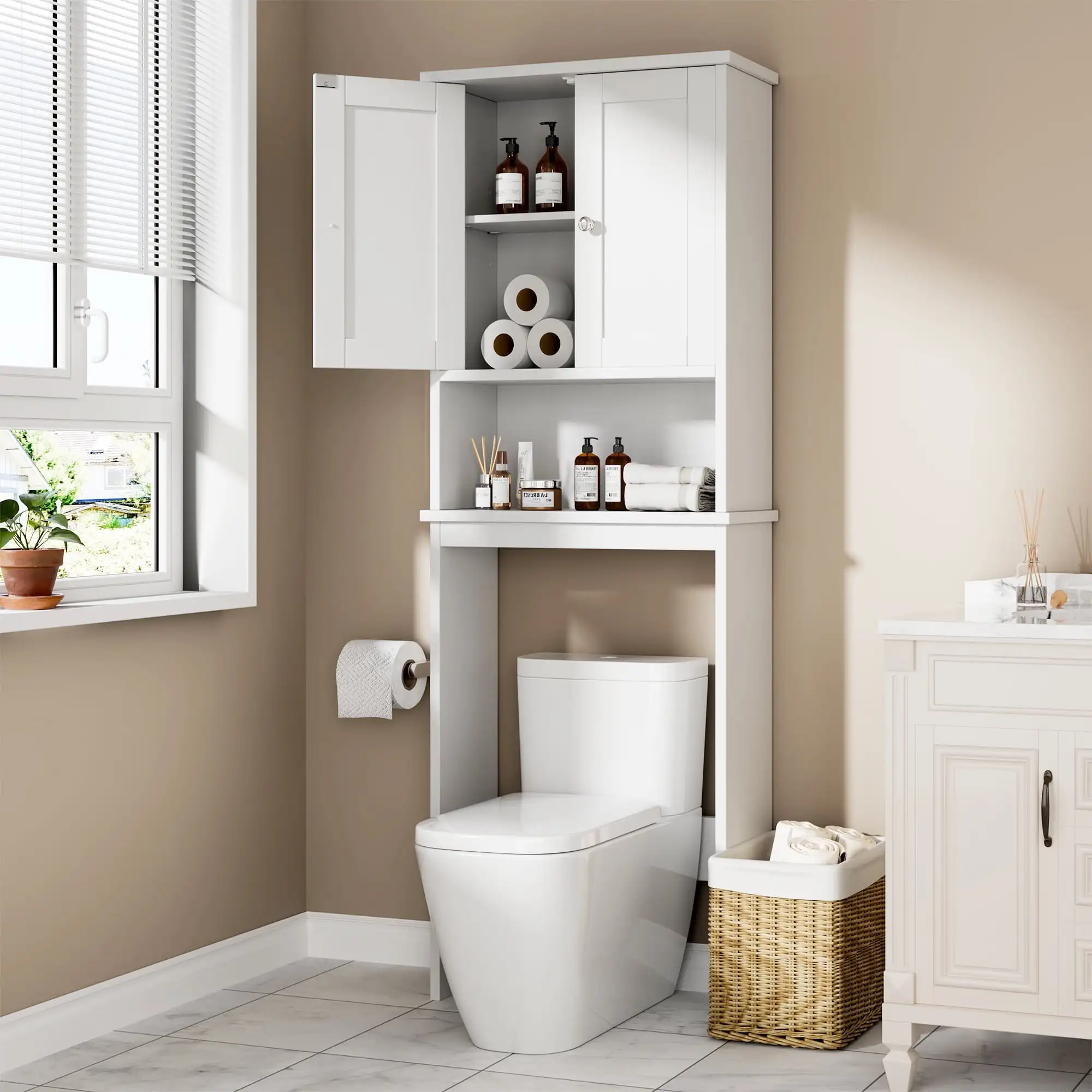 Over The Toilet Storage Cabinet Bathroom Shelves Organizer Space Saver Freestanding Restroom Shelf with Doors
Over The Toilet Storage Cabinet Bathroom Shelves Organizer Space Saver Freestanding Restroom Shelf with Doors