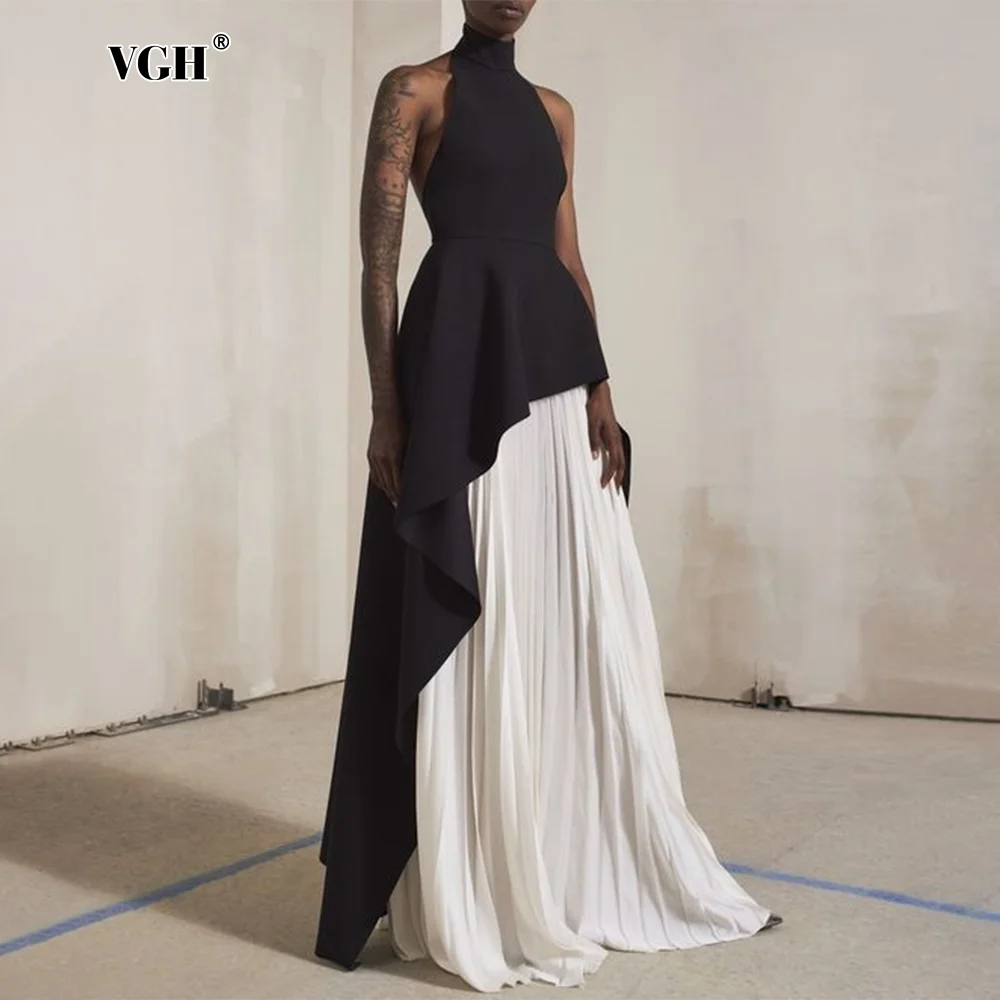 VGH Chic Elegant Two Piece Set For Women Stand Collar Sleeveless Backless Top High Waist A Line Long Skirts Casual Sets Female
VGH Chic Elegant Two Piece Set For Women Stand Collar Sleeveless Backless Top High Waist A Line Long Skirts Casual Sets Female