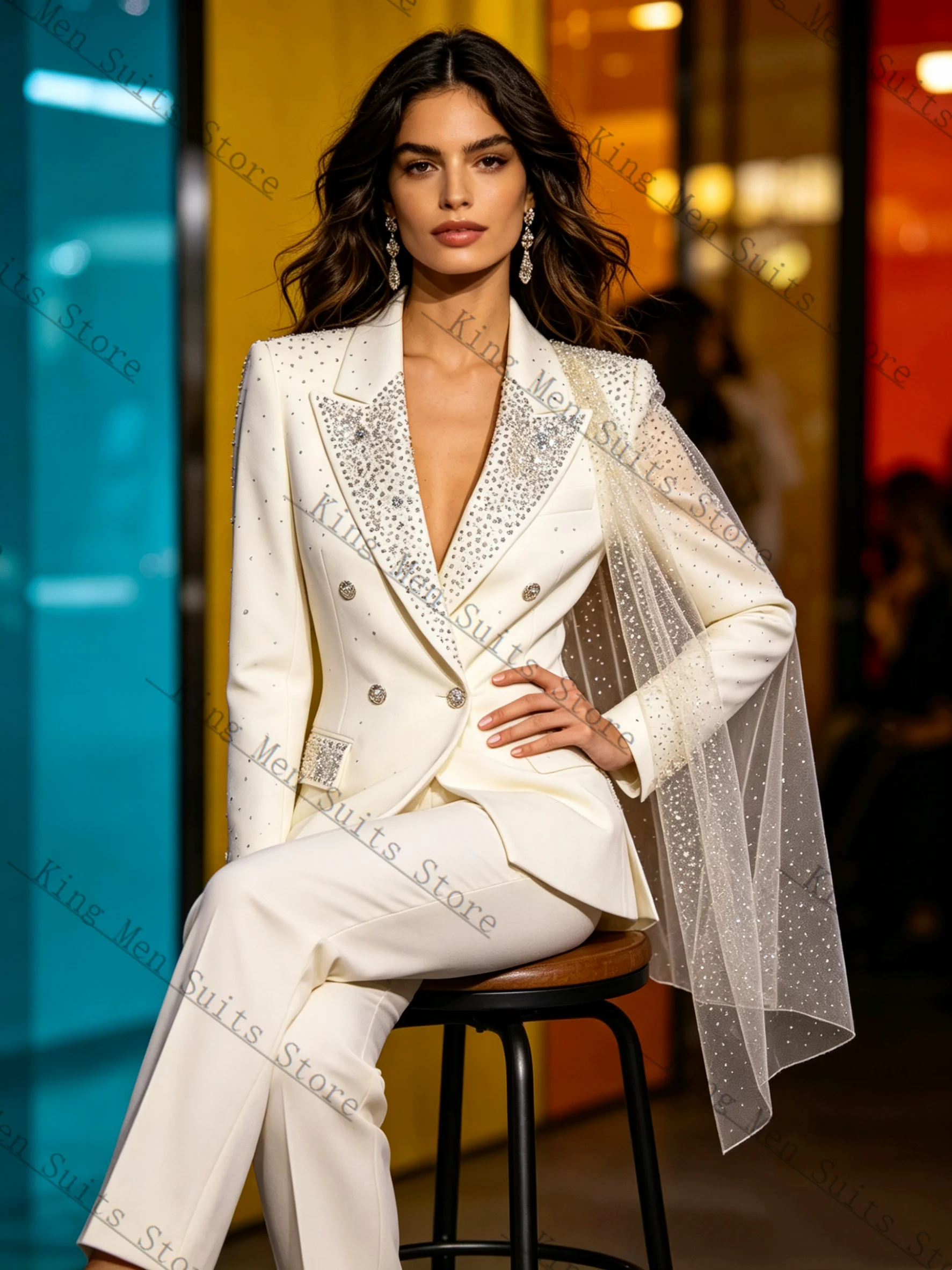 White Wrap Cape Women Suit Pants Set 2 Pcs Blazer Trousers Crystals Customized Formal Office Wedding Tuxedos Coat Jacket
White Wrap Cape Women Suit Pants Set 2 Pcs Blazer Trousers Crystals Customized Formal Office Wedding Tuxedos Coat Jacket