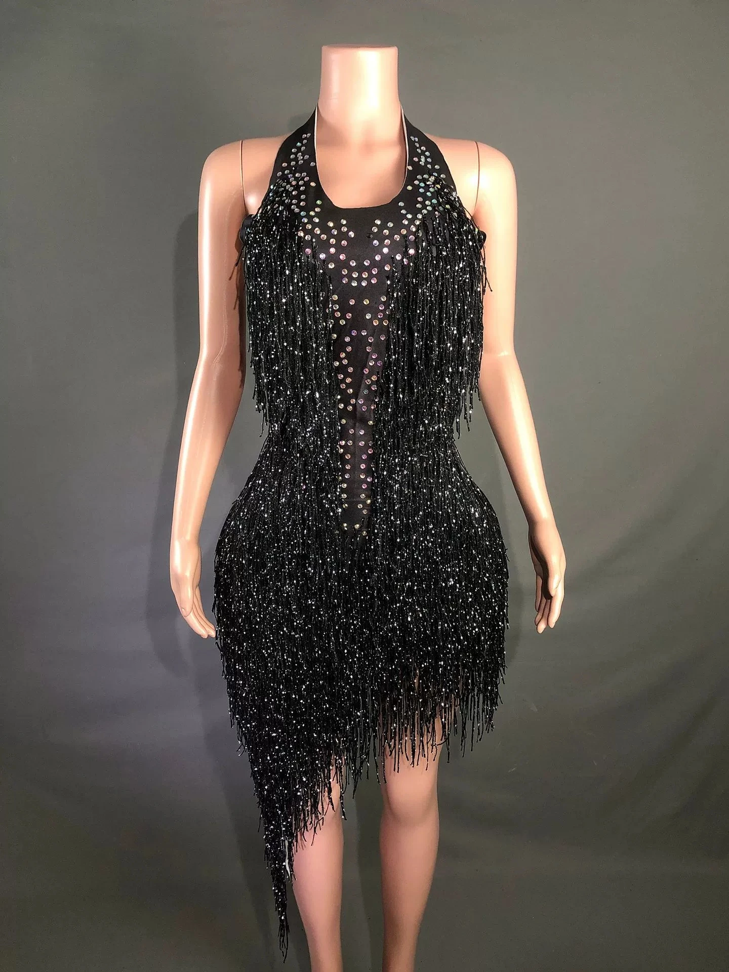 Women Black Beading Halter Backless Glitter Tassel Asymmetric Bodysuit Showgirl Dance Stage Costumes Nightwears Dropshipping
Women Black Beading Halter Backless Glitter Tassel Asymmetric Bodysuit Showgirl Dance Stage Costumes Nightwears Dropshipping