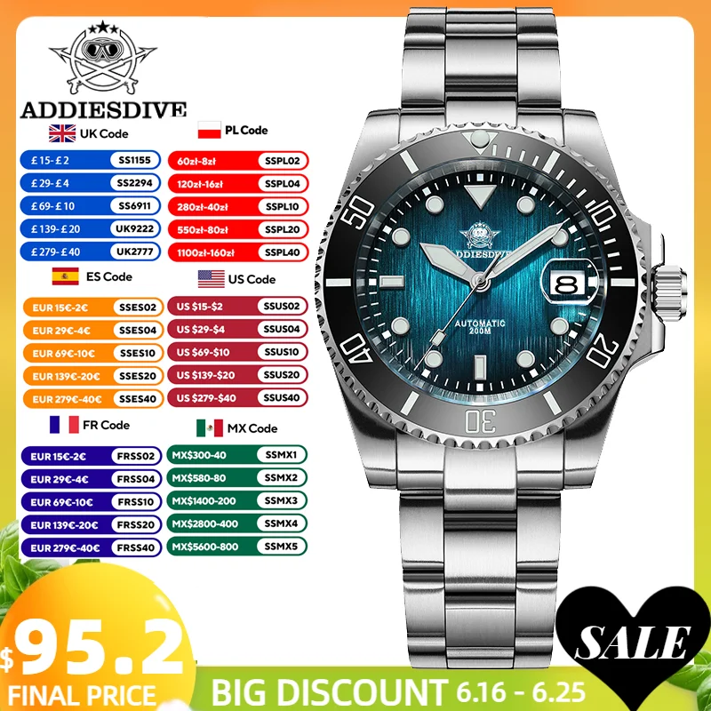 ADDIESDIVE 41mm Diver's Watch New NH35 Automatic Watches Sapphire Glass AR Coating 200m Waterproof Luminous Wristwatch AD2078
ADDIESDIVE 41mm Diver's Watch New NH35 Automatic Watches Sapphire Glass AR Coating 200m Waterproof Luminous Wristwatch AD2078