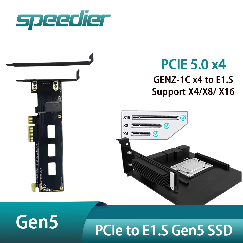 Speedier PCIe 5.0 X4 GENZ-1C To E1.S Gen5 SSD Adapter Riser Card + Bracket NVMe Protocol Support X4/ X8/ X16 Compatible 4.0/3.0
Speedier PCIe 5.0 X4 GENZ-1C To E1.S Gen5 SSD Adapter Riser Card + Bracket NVMe Protocol Support X4/ X8/ X16 Compatible 4.0/3.0