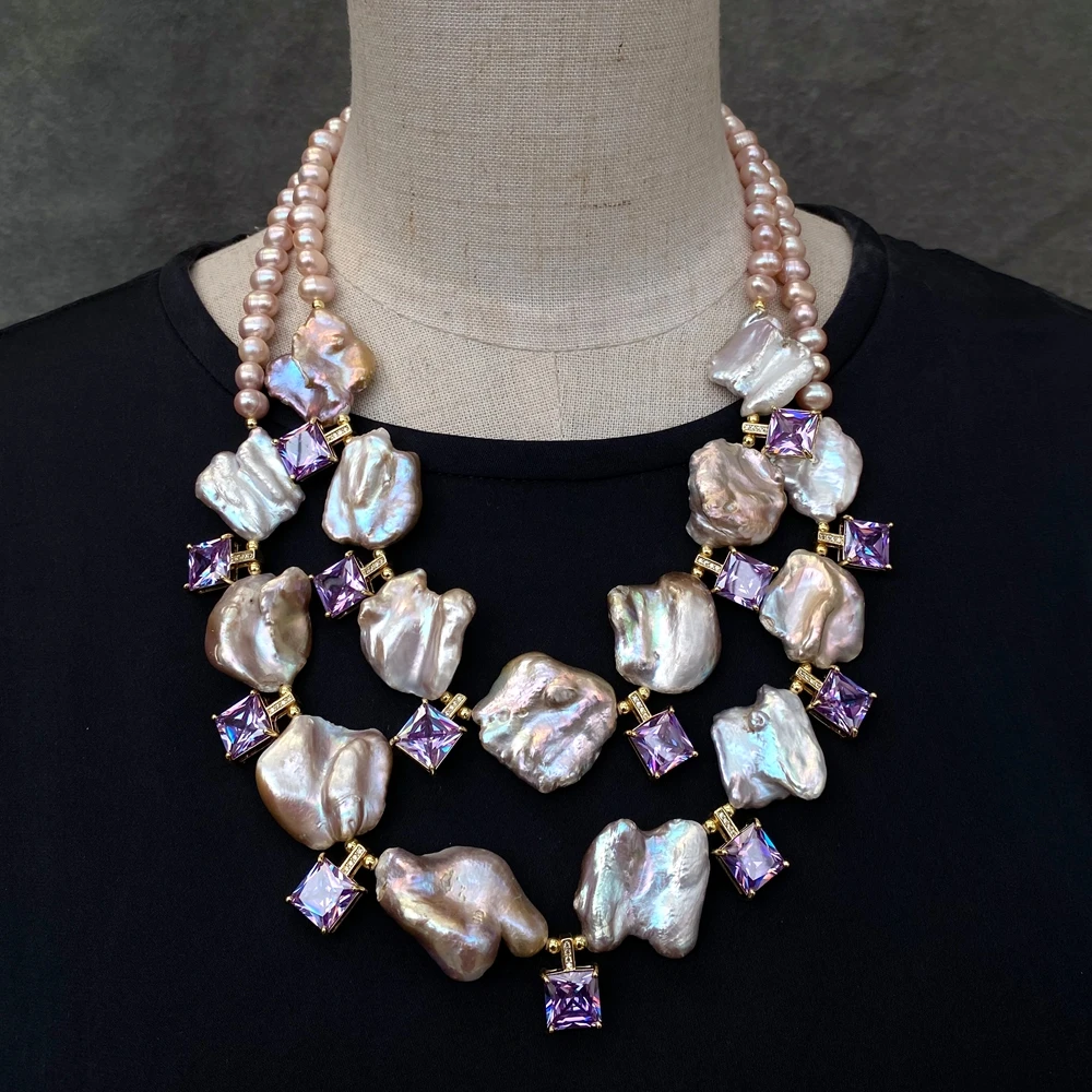yygem 2 Strands 21x26mm natural Lavender Square keshi pearl Freshwater Purple Potato Pearl Cz Spacer Statement Choker Necklace
yygem 2 Strands 21x26mm natural Lavender Square keshi pearl Freshwater Purple Potato Pearl Cz Spacer Statement Choker Necklace
