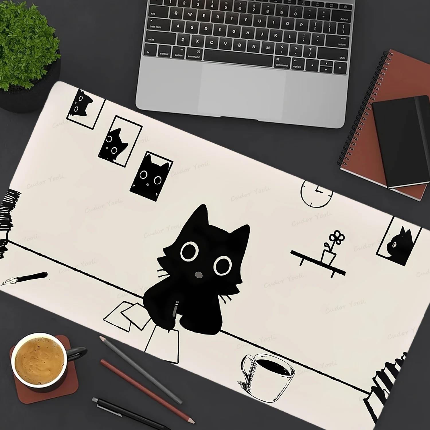 Aesthetic beige anime black cat design large gaming mouse pad. Non-slip rubber base, stitched edges. Perfect desk decor for home
Aesthetic beige anime black cat design large gaming mouse pad. Non-slip rubber base, stitched edges. Perfect desk decor for home