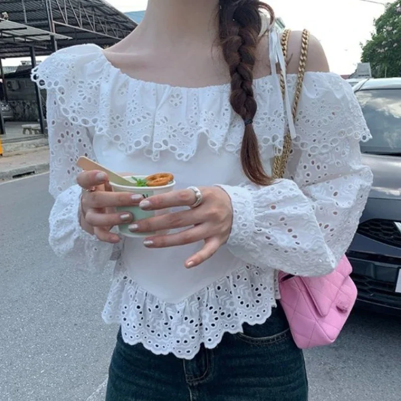 Корейские блузки Mujer De Moda, белые рубашки для женщин, полые блузки с длинными рукавами, модные милые блузки с открытыми плечами, женские топы
Корейские блузки Mujer De Moda, белые рубашки для женщин, полые блузки с длинными рукавами, модные милые блузки с открытыми плечами, женские топы