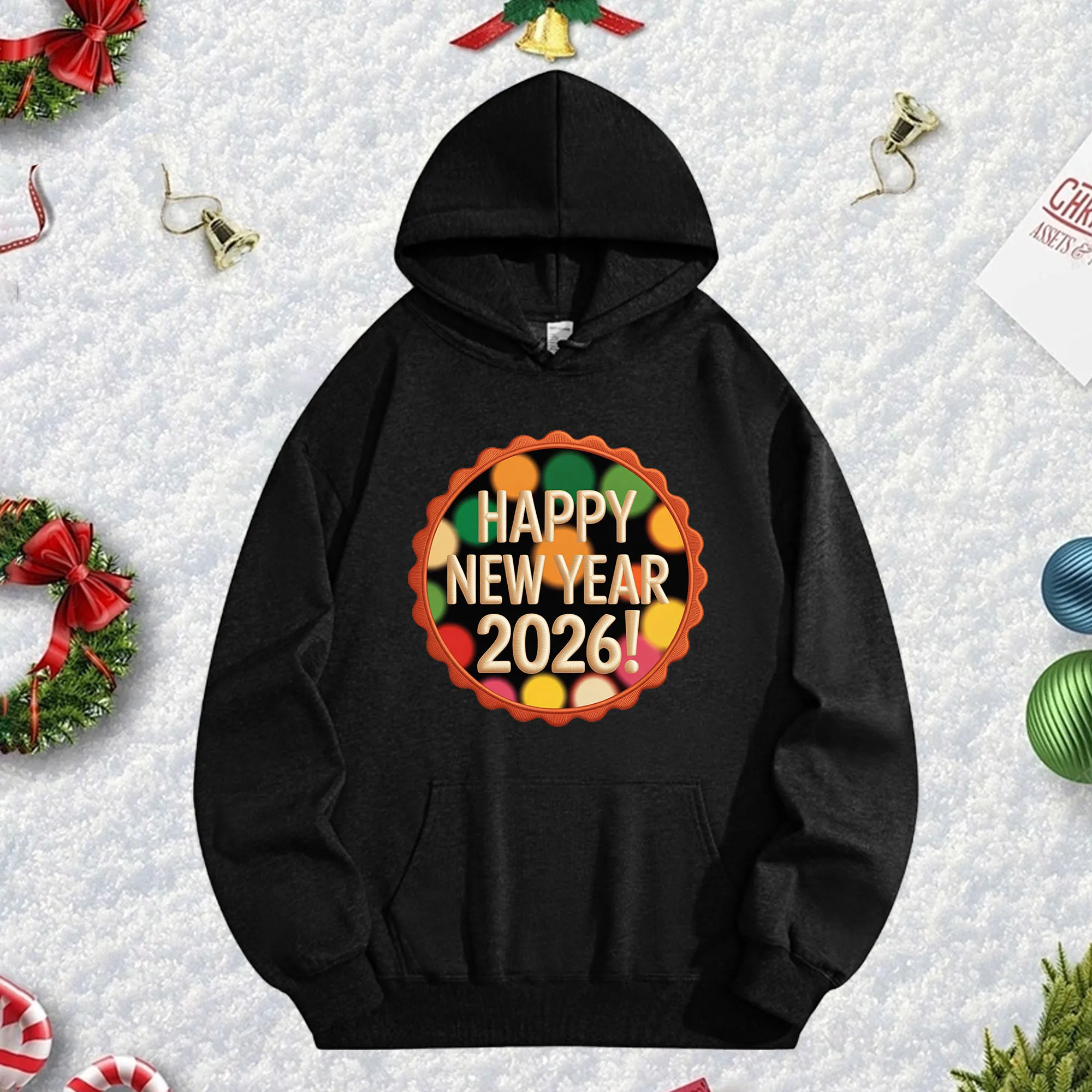 Черная толстовка с Новым годом 270 г для мужчин и женщин, уютный флисовый пуловер большого размера для осенне-зимнего рождественского сезона
Черная толстовка с Новым годом 270 г для мужчин и женщин, уютный флисовый пуловер большого размера для осенне-зимнего рождественского сезона