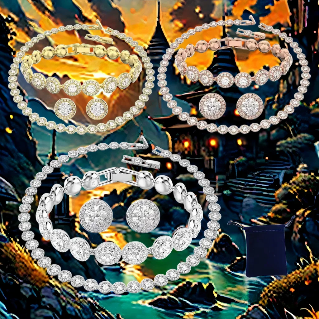 Fashion Classic Round Diamond Crystal Earrings Bracelet Necklace Set Women's Gorgeous Gemstone Una Angelic Series Jewelry Set
Fashion Classic Round Diamond Crystal Earrings Bracelet Necklace Set Women's Gorgeous Gemstone Una Angelic Series Jewelry Set
