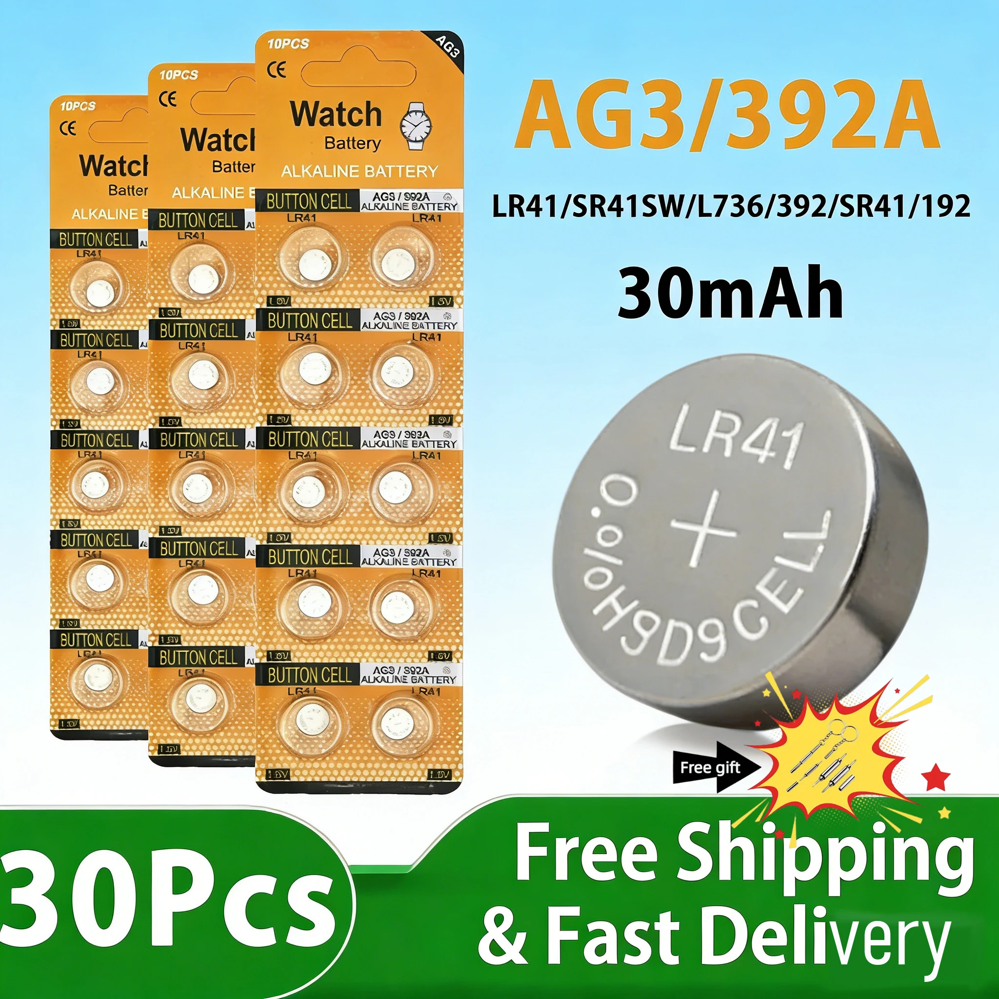 10-100pcs AG3 LR41 392A SR41 1.5V Alkaline Button Cell Battery for Watch Toy Calculator Remote L736 192 384 Coin Batteries
10-100pcs AG3 LR41 392A SR41 1.5V Alkaline Button Cell Battery for Watch Toy Calculator Remote L736 192 384 Coin Batteries