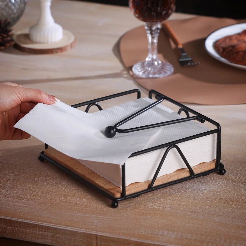 Iron Napkin Holder Flat square tissue box with Wooden Base for Hotel coffee shop restaurant dining table Tissue Paper Holder
Iron Napkin Holder Flat square tissue box with Wooden Base for Hotel coffee shop restaurant dining table Tissue Paper Holder