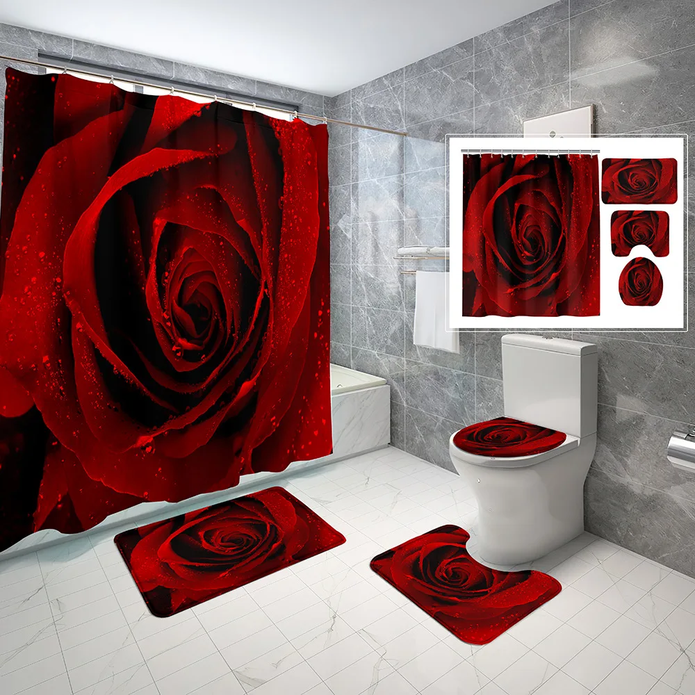 Red Rose Shower Curtain Set Shower Curtain U-shaped non-slip bath mat + Toilet lid bathroo m Home decoraDecoration
Red Rose Shower Curtain Set Shower Curtain U-shaped non-slip bath mat + Toilet lid bathroo m Home decoraDecoration