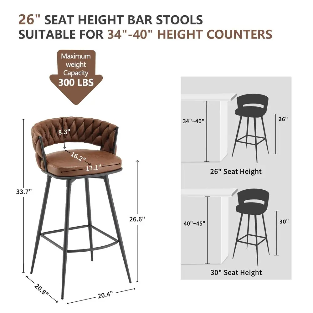 Counter Height Bar Stools Set of 4, 26 inch Seat Height Bar Stools, 180 Swivel Barstools with Woven Back and Footrest, Suede Fa
Counter Height Bar Stools Set of 4, 26 inch Seat Height Bar Stools, 180 Swivel Barstools with Woven Back and Footrest, Suede Fa