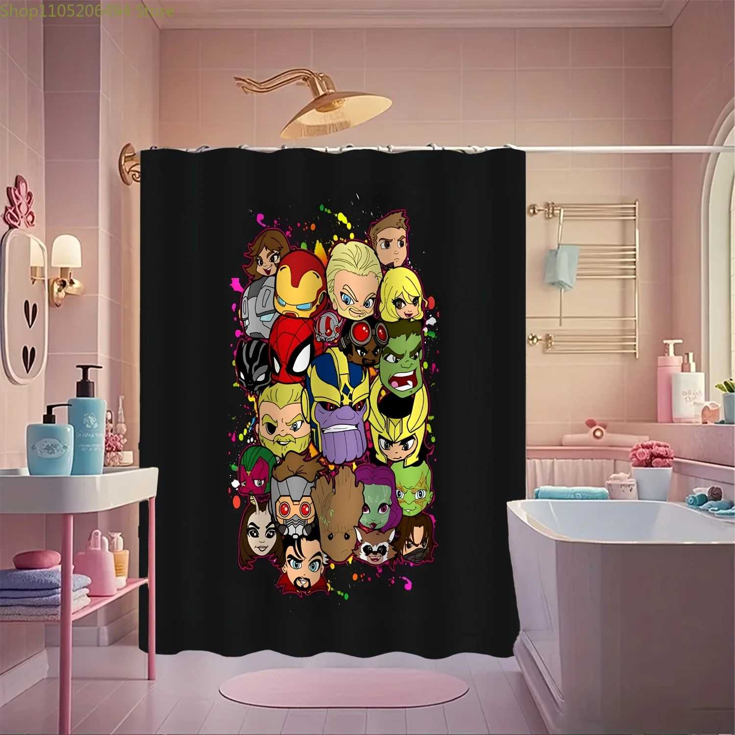 1 шт. занавеска для душа с изображением супергероев Marvel и крючками - яркий дизайн, всесезонный декор для ванной комнаты, можно стирать в машине, без подкладки, мультяшный дизайн
1 шт. занавеска для душа с изображением супергероев Marvel и крючками - яркий дизайн, всесезонный декор для ванной комнаты, можно стирать в машине, без подкладки, мультяшный дизайн