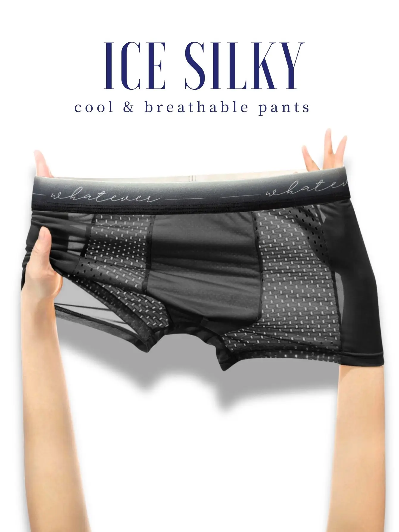 1PC Men's Ice Silk Boxer Briefs - Mesh Breathable Underwear, "Whatever" Print, Cool Comfort Breathable men's underwear
1PC Men's Ice Silk Boxer Briefs - Mesh Breathable Underwear, "Whatever" Print, Cool Comfort Breathable men's underwear