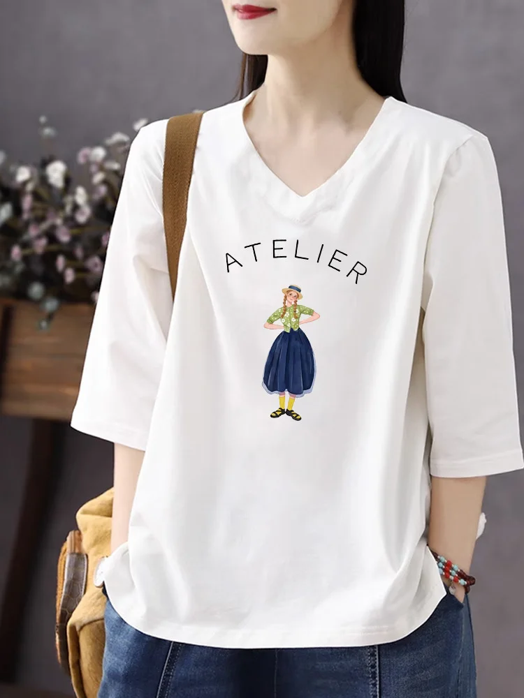 Loose Casual Cotton V-Neck 3/4 Sleeve T-Shirt Women's White Heart Neck Large Size Base Shirt Inner Wear Breathable Comfortable
Loose Casual Cotton V-Neck 3/4 Sleeve T-Shirt Women's White Heart Neck Large Size Base Shirt Inner Wear Breathable Comfortable