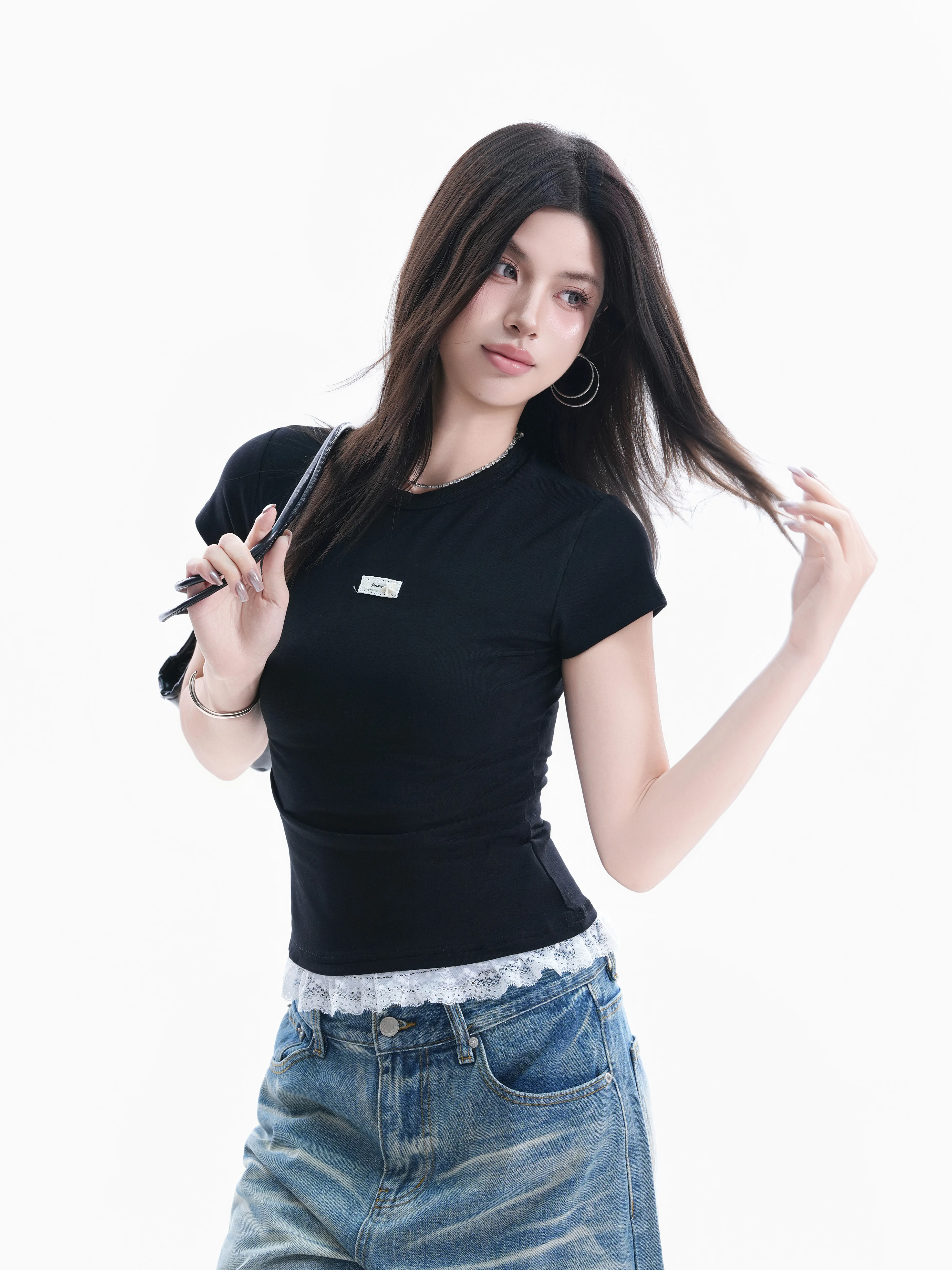 Retro Style Short Sleeve T-Shirt Women's Slim Fit Lace Patchwork Length Fashionable plus Size round Neck Top for Ladies
Retro Style Short Sleeve T-Shirt Women's Slim Fit Lace Patchwork Length Fashionable plus Size round Neck Top for Ladies