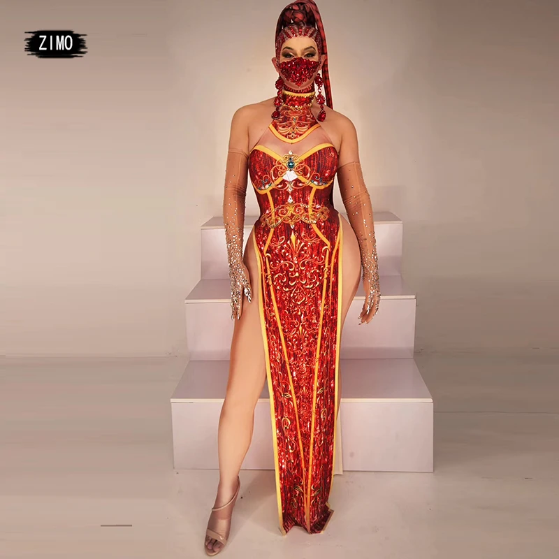 Cheongsam Fashion Floral Printing Women Sexy Dress birthday party Club Stage Dresses High Slit Performance drag queen costumes
Cheongsam Fashion Floral Printing Women Sexy Dress birthday party Club Stage Dresses High Slit Performance drag queen costumes