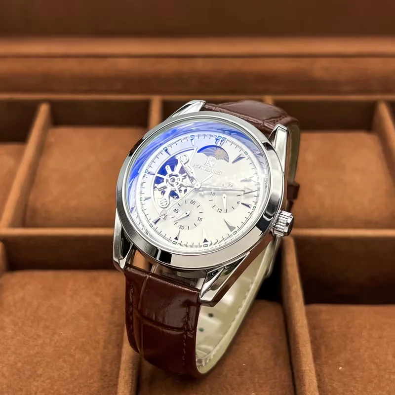 Высококачественные роскошные деловые мужские автоматические механические часы, крутой полусферический дизайн, бестселлерные мужские часы, указатель фазы Луны, дизайн скелета, подходят для ношения в различных случаях, лучший подарок для него
Высококачественные роскошные деловые мужские автоматические механические часы, крутой полусферический дизайн, бестселлерные мужские часы, указатель фазы Луны, дизайн скелета, подходят для ношения в различных случаях, лучший подарок для него